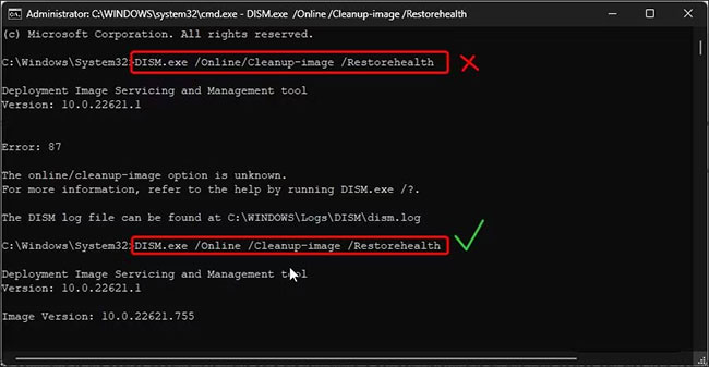 khac-phuc-loi-dism-87-tren-windows-2 Xác minh định dạng lệnh DISM Windows