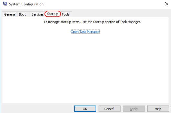 Tab Startup (các tác vụ đang được khởi động trong hệ thống)