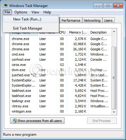 Chọn New Task (Run...)