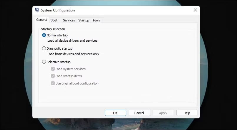khong-the-copy-paste-trong-windows-4 Hộp thoại System Configuration Windows 11.
