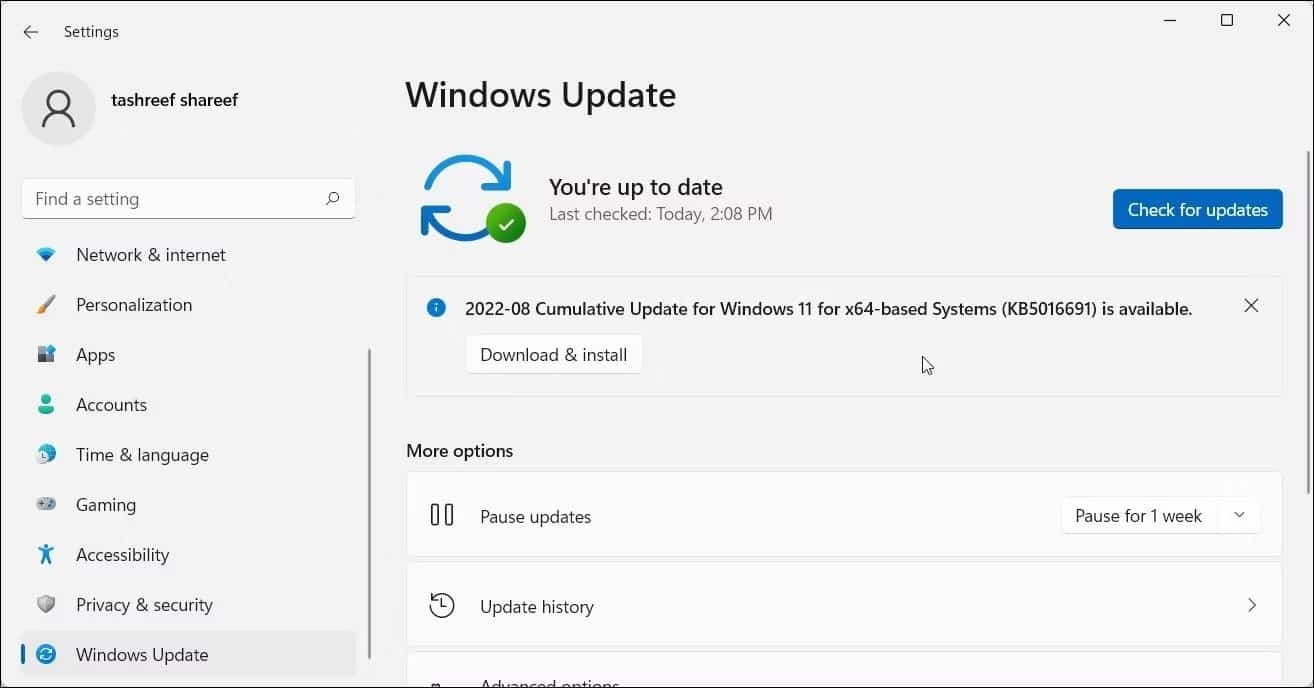 khong-the-copy-paste-trong-windows-5 Cài đặt Windows 11 hiển thị tab Windows Update.