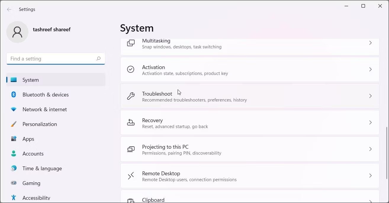 khong-the-copy-paste-trong-windows-7 Ứng dụng Settings Windows 11 hiển thị tùy chọn Troubleshoot.