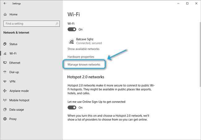 khong-the-ngat-ket-noi-khoi-vpn-3 Nhấp vào WiFi, chọn Manage known networks