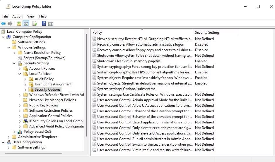 loi-740-requested-operation-requires-elevation-6 Tùy chọn bảo mật trong Group Policy Editor
