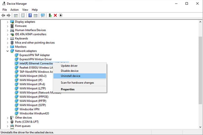 loi-an-unexpected-error-occurred-1 Cài đặt lại driver Ethernet