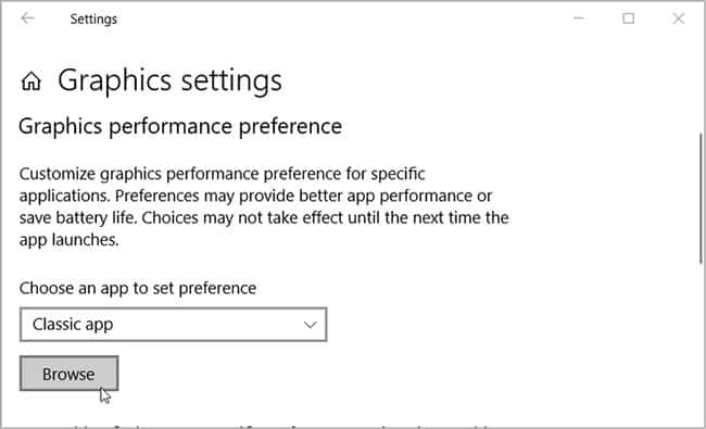 Nhấn nút Browse trong tùy chọn Choose an app to set preference
