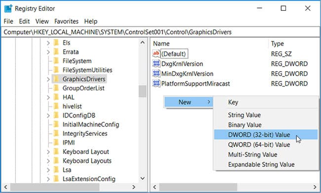 Chọn New > DWORD (32-bit) Value