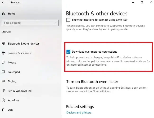 loi-bluetooth-metered-connection-2 Chọn hộp cho phép tải xuống qua Metered Connection