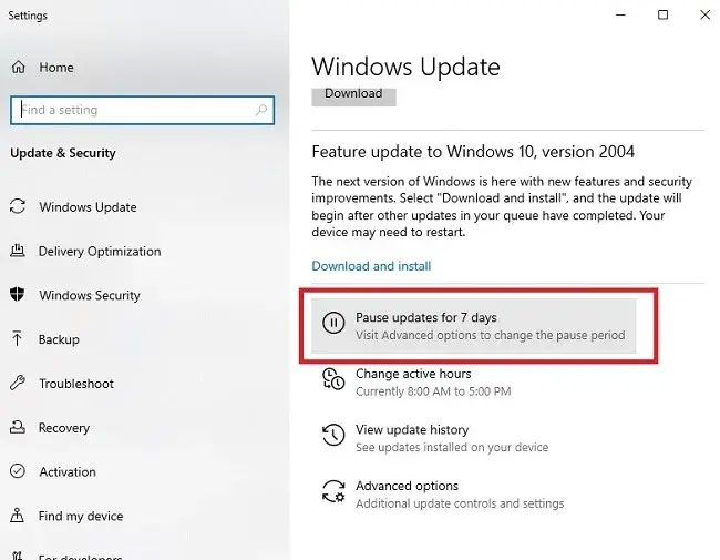 loi-bluetooth-metered-connection-4 Cuộn xuống cho đến khi bạn thấy Pause updates for 7 days