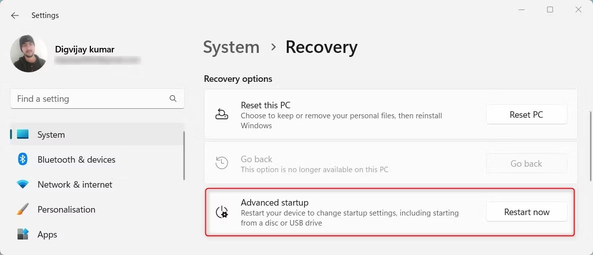 loi-cai-dat-windows-bi-reset-ve-mac-dinh-2 Chọn Advanced Startup trong các tùy chọn Recovery