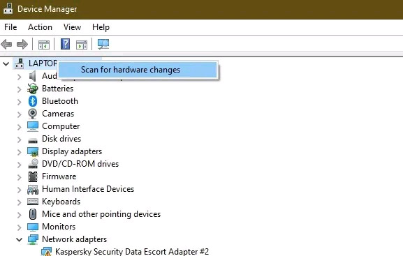 Bấm chọn “Scan for Hardware Changes”