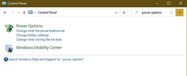 Tìm "power options"