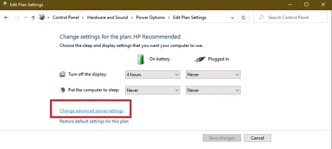 Nhấp vào liên kết “Change Advanced Settings”
