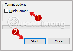 loi-khong-format-duoc-usb-3 Bỏ tích tùy chọn Quick Format đi, sau đó chọn Start