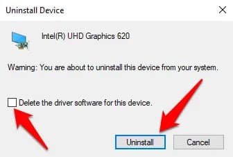 loi-khong-phat-hien-man-hinh-thu-hai-5 Bỏ chọn hộp Delete the driver software from this device