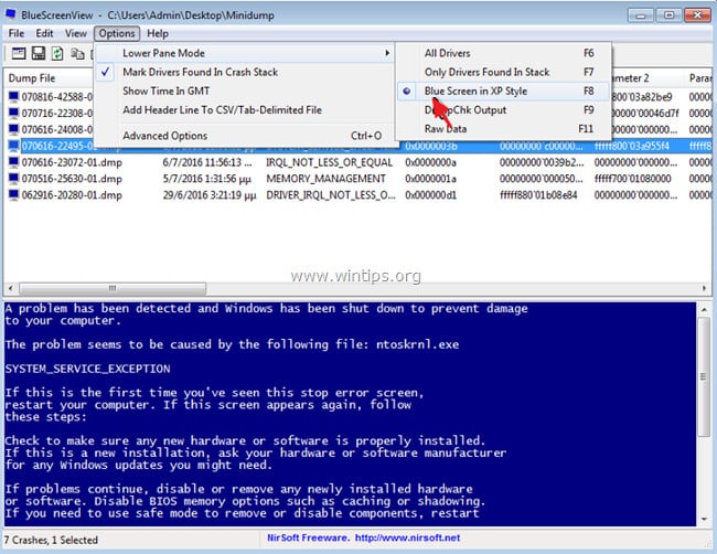 Thêm tính năng hữu ích BlueScreenView