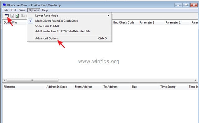 Chọn biểu tượng Advanced Options nằm tại menu File