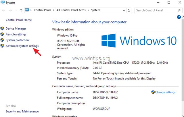 Chọn Advanced system settings.