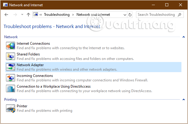 loi-mang-cham-than-vang-2 Chạy Troubleshooter với Internet Connections và Network Adapter