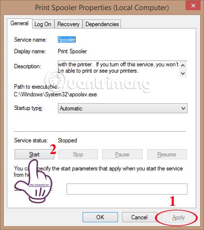 The print spooler service is not running