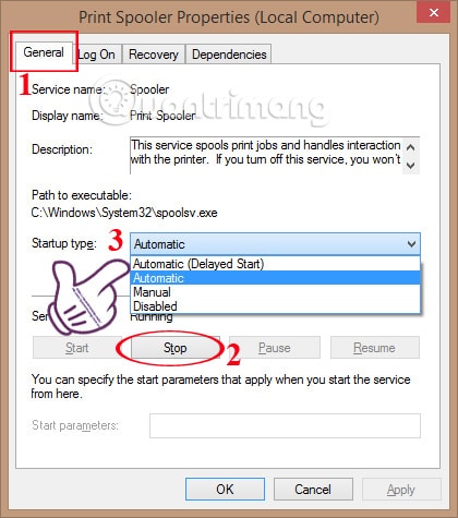 The print spooler service is not running