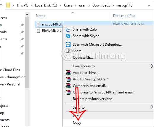 Giải nén file MSVCP140.dll