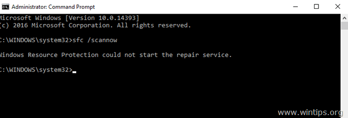 Lỗi Windows Resource Protection could not start the repair service
