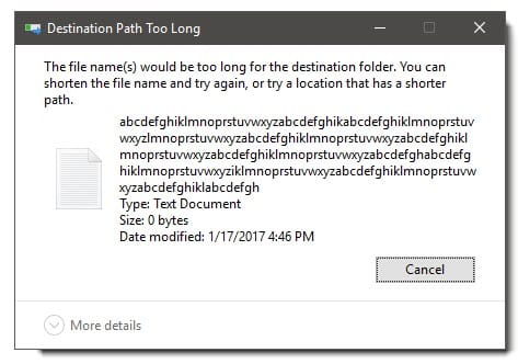 Lỗi tên file quá dài trên Windows