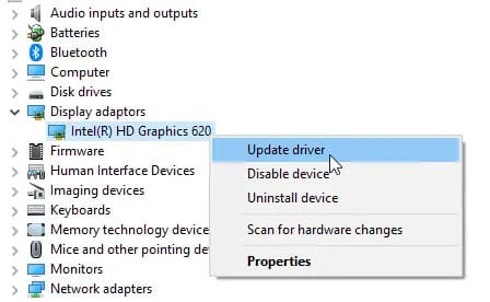 loi-the-driver-being-installed-is-not-validated-3 Nhấp chuột phải vào driver đồ họa và chọn Update driver