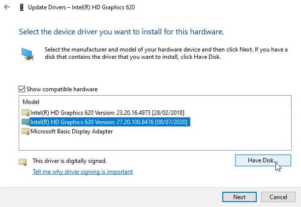 loi-the-driver-being-installed-is-not-validated-4 Nhấp vào Have Disk