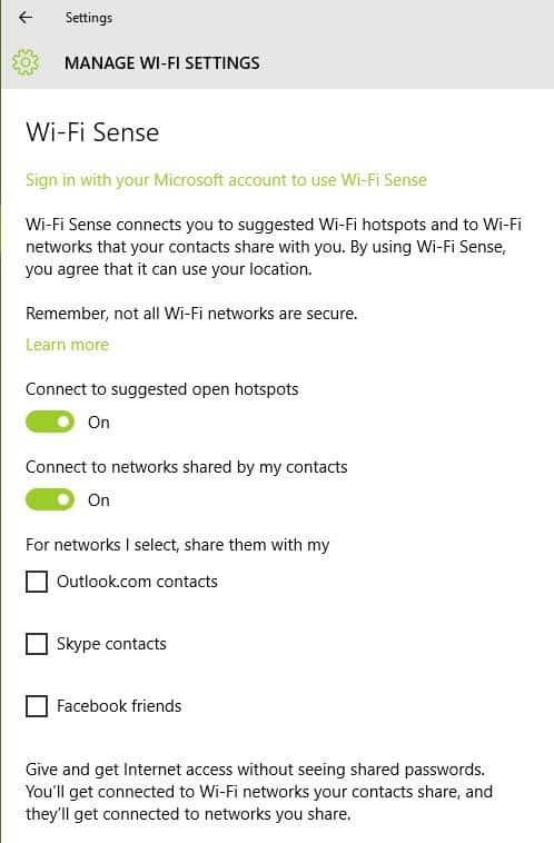 Tính năng WiFi Sense