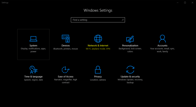 Trên cửa sổ Settings, bạn tìm và click chọn Network & Internet