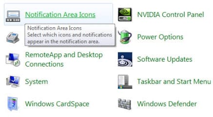 Notification Area Icons trên Windows 7
