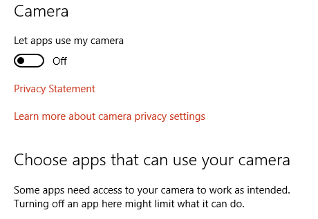 chuyển đổi tùy chọn Let apps use my camera sang OFF