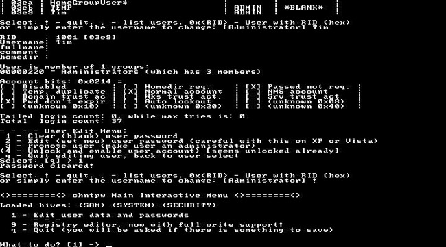 Offline NT Password and Registry Editor