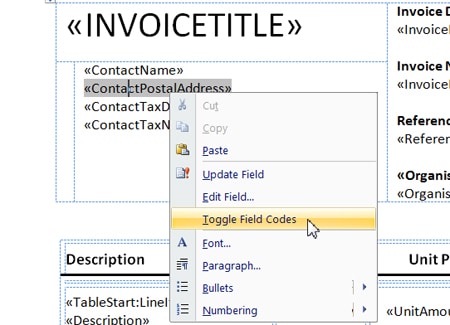 Toggle field codes