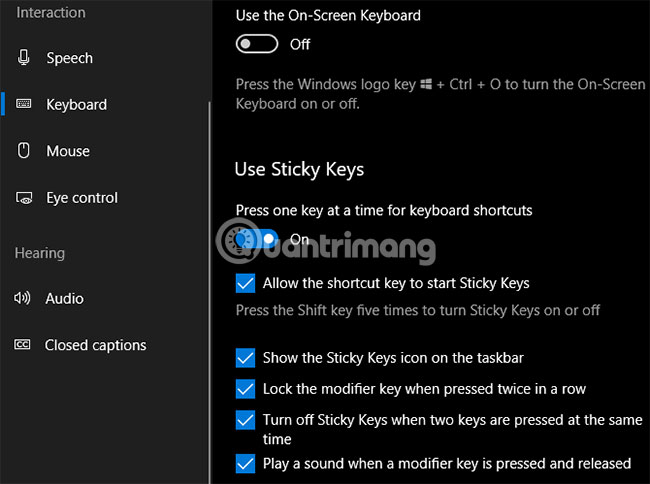 Tắt Sticky Keys trong Windows 10