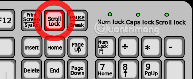 Các phím mũi tên cuộn bảng tính Excel