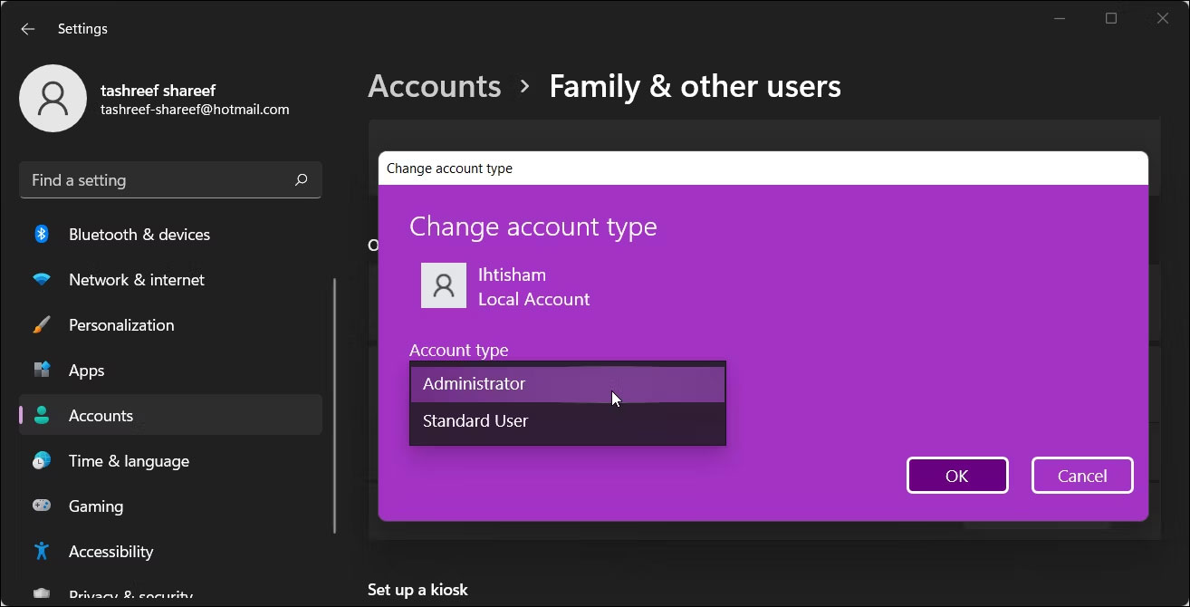 quick-access-khong-hien-thi-file-gan-day-6 Thay đổi loại tài khoản người dùng Windows 11