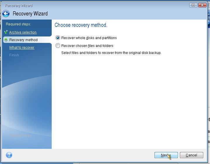 chọn Recover whole disk and partitions