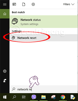 Mở Network reset từ ô tìm kiếm