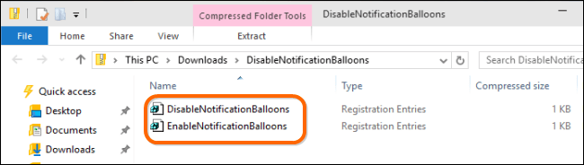 file ZIP Disable/Enable Notification Balloons Registry Hack