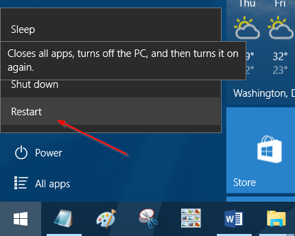 họn nút Restart