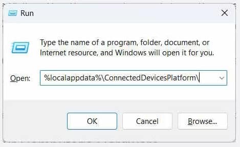 Dán %localappdata%ConnectedDevicesPlatform vào hộp văn bản
