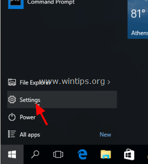 Click chọn nút Start rồi click chọn Settings để mở cửa sổ Settings