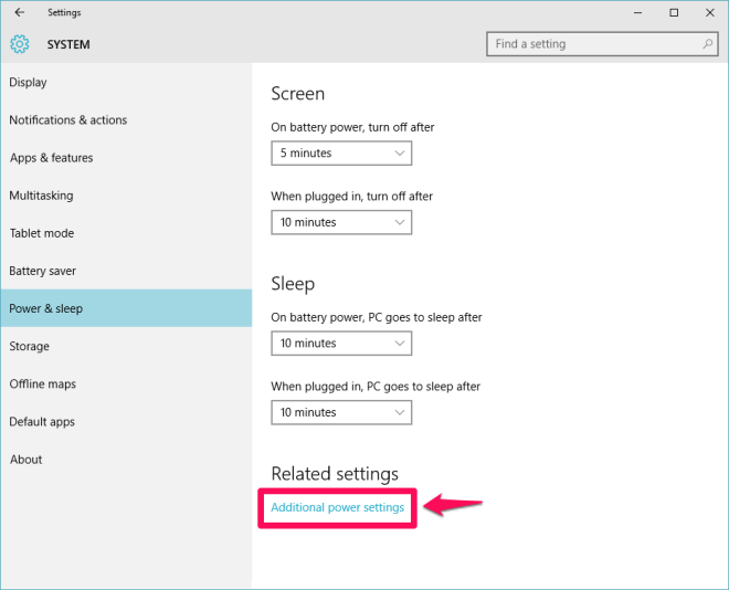 chọn Additional power settings
