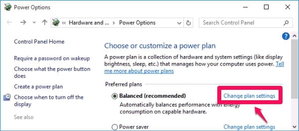 chọn Change plan settings
