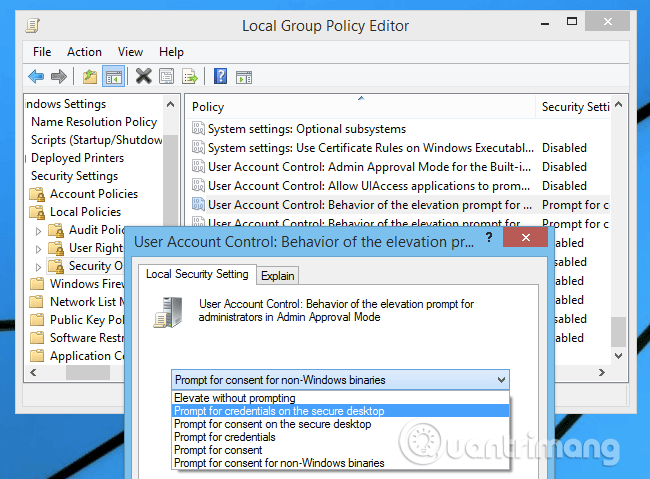 Chọn Prompt for credentials on the secure desktop