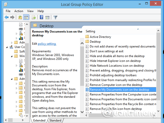 Tùy chọn Remove My Documents Icon