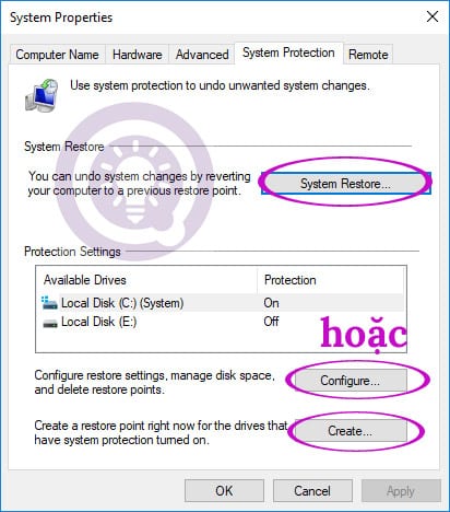 Sử dụng System Restore để khôi phục hệ thống Windows 10